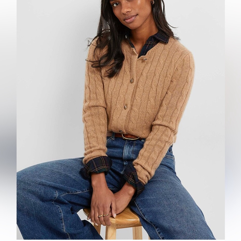 Talbots wool VINTAGE WOMEN'S LONG SLEEVE CABLE KNIT CARDIGAN sweater petite L
